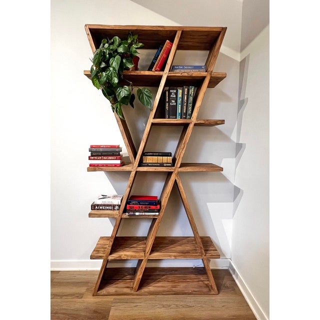Contemporary Teak A-Frame Hourglass Bookcase For Sale - Image 3 of 3