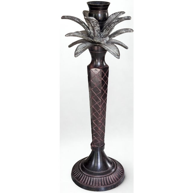 Maitland Smith Style Enameled Metal Palm Tree Candle Holder For Sale - Image 9 of 9