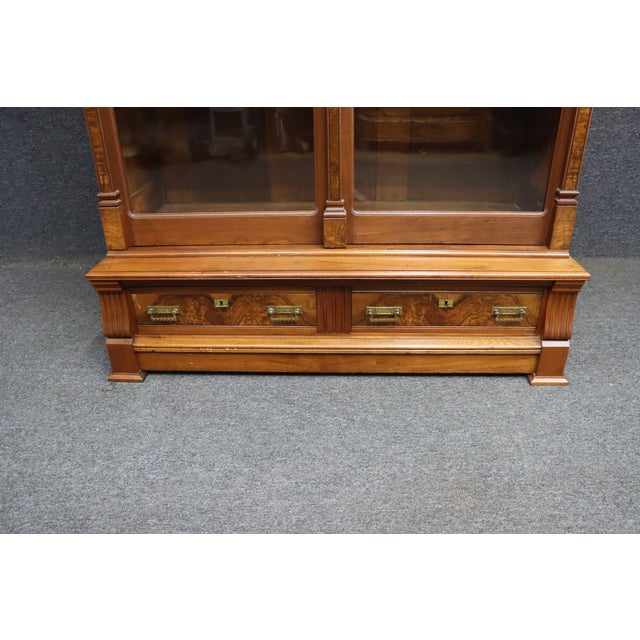 Brown Victorian Eastlake Walnut and Burl Wood Bookcase Cabinet For Sale - Image 8 of 13