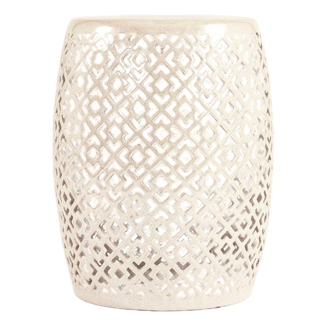 Lorin Iridescnet Grey Glaze Diamond Pierced Garden Stool For Sale