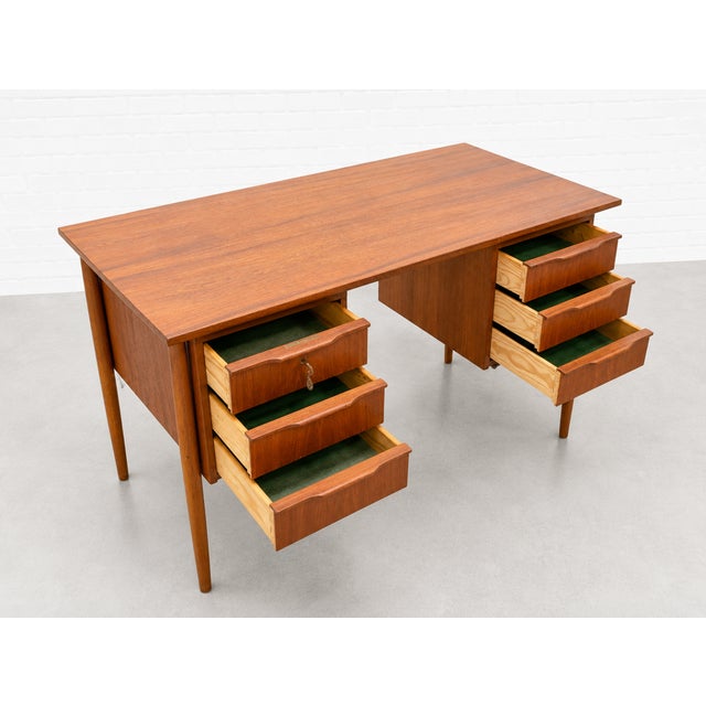Apartment Sized Mid Century Modern Danish Teak Desk, C. 1960's For Sale - Image 12 of 15