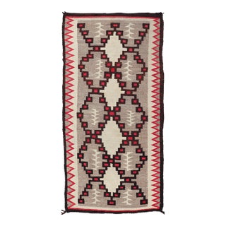 Vintage American Navajo Flat Weave With Geometric Red and Black Design 2'10 X 6 For Sale