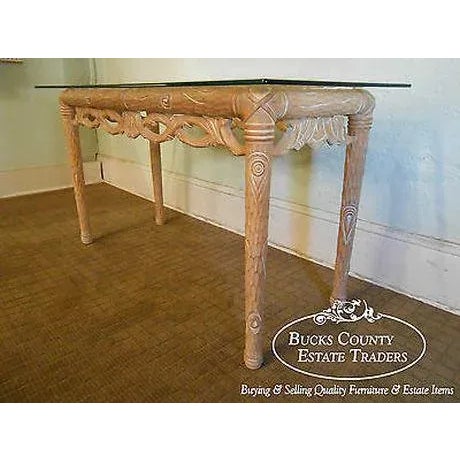 Carved Naturalistic Solid Maple Glass Top Sofa Table For Sale - Image 10 of 12