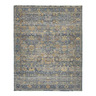 12x15 Hand-Knotted Modern Tabriz Style Wool Area Rug in Blue & Gold For Sale