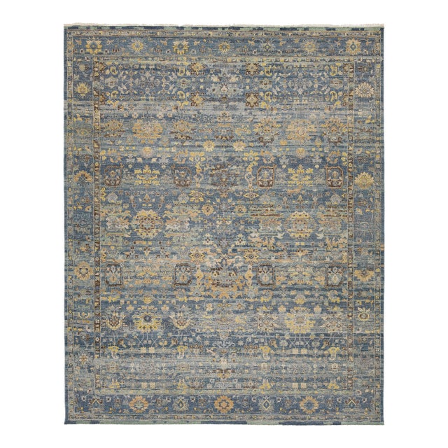 12x15 Hand-Knotted Modern Tabriz Style Wool Area Rug in Blue & Gold For Sale