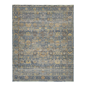 12x15 Hand-Knotted Modern Tabriz Style Wool Area Rug in Blue & Gold