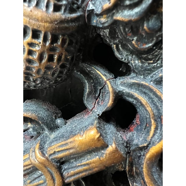 Wood 20th Century Carved Chinese Gilt Wood Panel With Foo Dogs and Mythical Creatures For Sale - Image 7 of 9