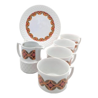 Mid 20th Century Schirnding Bavaria Bone China Tea Cups, Creamer and Dessert Plate, 6 Pieces For Sale
