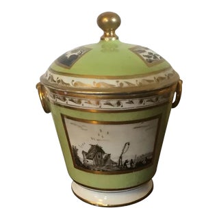 1800 Antique Paris Porcelain Sucrier Decorated with en Grisaille Landscape For Sale