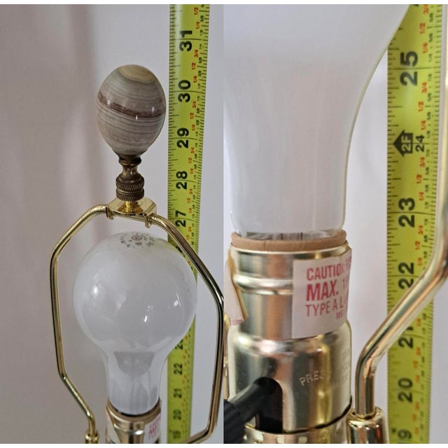 Vintage Banded Onyx Marble Urn Table Lamp With Stone Finial For Sale - Image 12 of 13