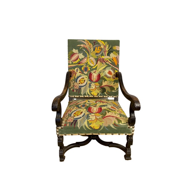 18th C. French Baroque Needlepoint Armchairs - A Pair For Sale - Image 4 of 15