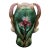 Antique French Majolica Iris Vase Twin Handle Green Pink Continental Mold 1207 For Sale