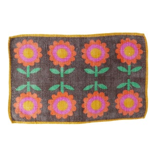 Mid Century Modern Vintage Linen Placemats With Floral Pattern - Set of 6 For Sale