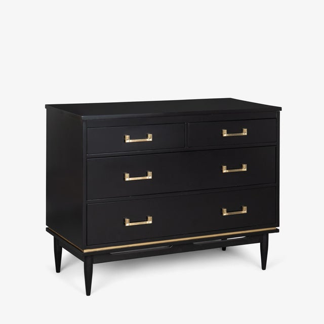 1960s Tommi Parzinger Style 4-Drawer Dresser in Ebony Lacquer & Brass Pulls For Sale - Image 5 of 10