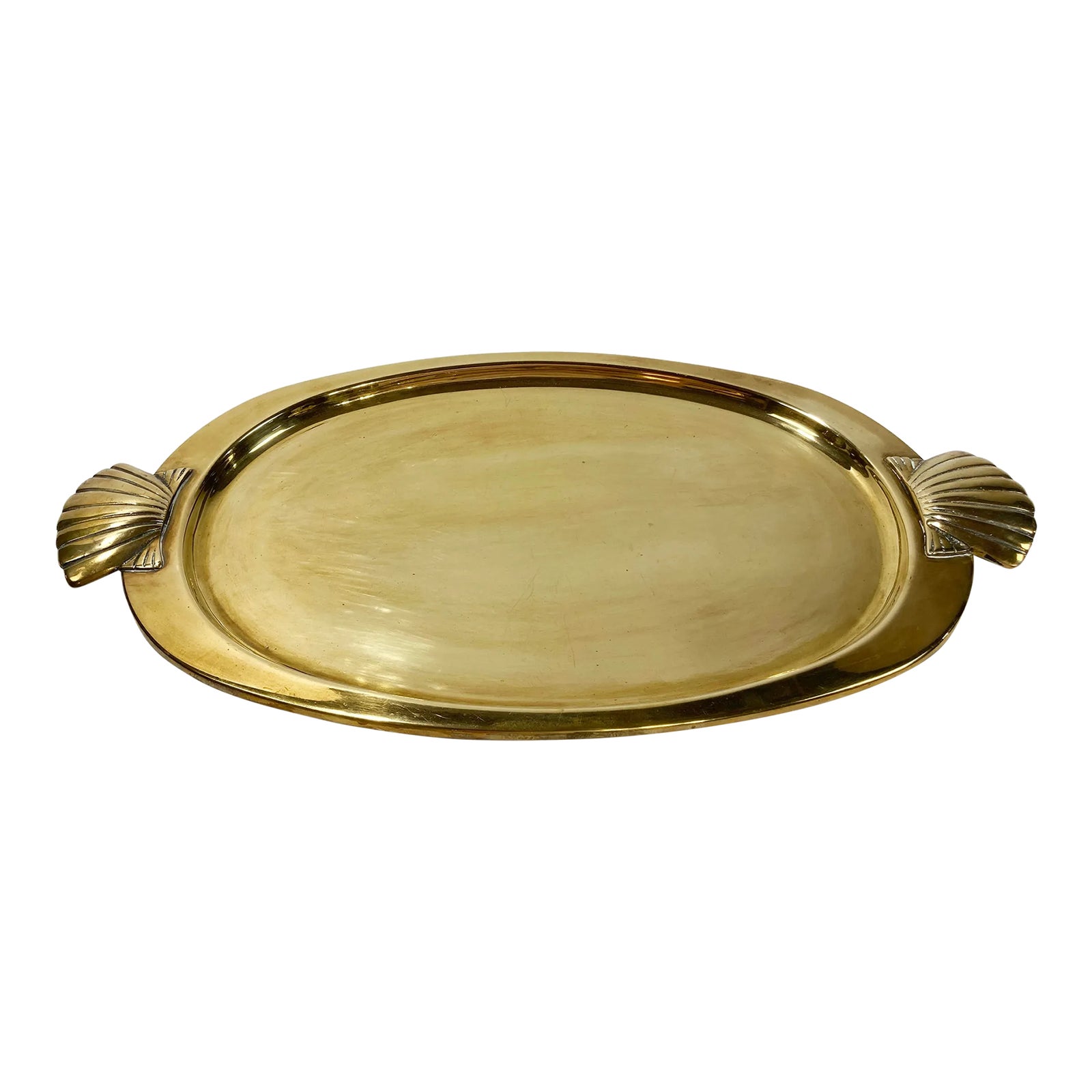 Vintage Brass Oval Clamshell Motif Handled Tray | Chairish