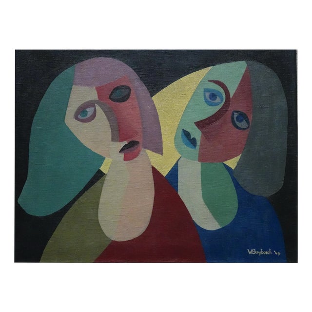 Wim Strijbosch, Two Figures, Oil on Canvas, 1949, Framed For Sale