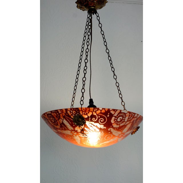 Antique French Brass and Pate de Verre Pendant, 1950s For Sale - Image 10 of 14