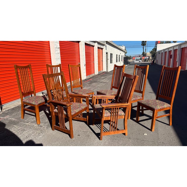 Late 20th Century Bassett Furniture Mission Style Arts & Craft Oak Dining Chairs For Sale - Image 10 of 18