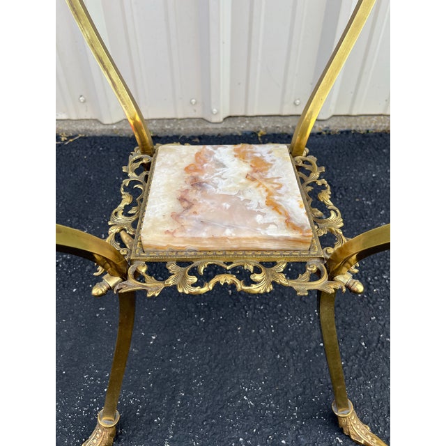 Vintage Two-Tier Brass and Onyx Planter Stand With Gallery For Sale - Image 10 of 11
