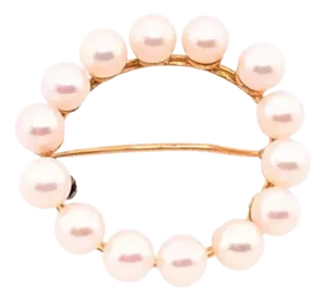 14 Karat Yellow Gold and Cultured Pearl Circle / Eternity Brooch