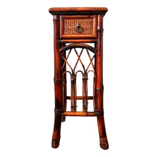 20th Century Bamboo & Woven Rattan Side Table With Drawer – Bohemian / British Colonial Style For Sale