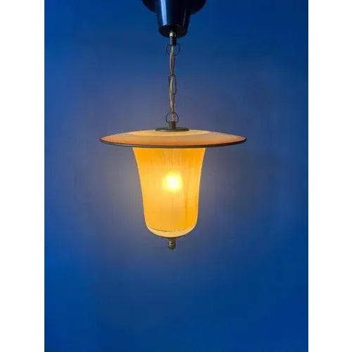 Vintage Glass and Brass Lantern Pendant Lamp, 1950s For Sale - Image 3 of 11