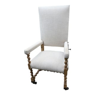 Restoration Hardware RH Bruges Adjustable Linen Desk Chair with Barley Twist Legs For Sale