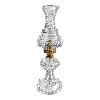 Vintage Cut Glass Hurricane Table Lamp Hollywood Regency Style For Sale