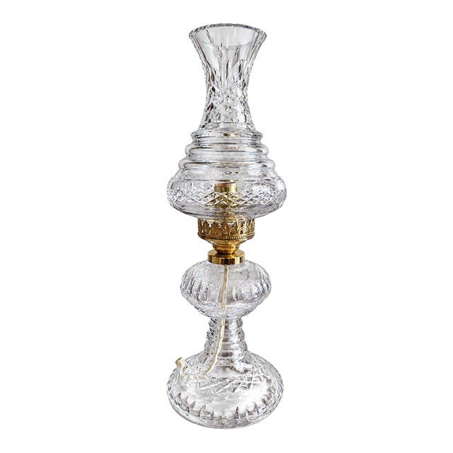 Vintage Cut Glass Hurricane Table Lamp Hollywood Regency Style For Sale