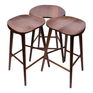 Room & Board Bay Hand Crafted Walnut Counter Stools - Set of 3 For Sale