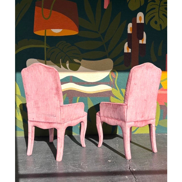Hollywood Regency Pink Velvet Accent Chair Pair For Sale - Image 4 of 11