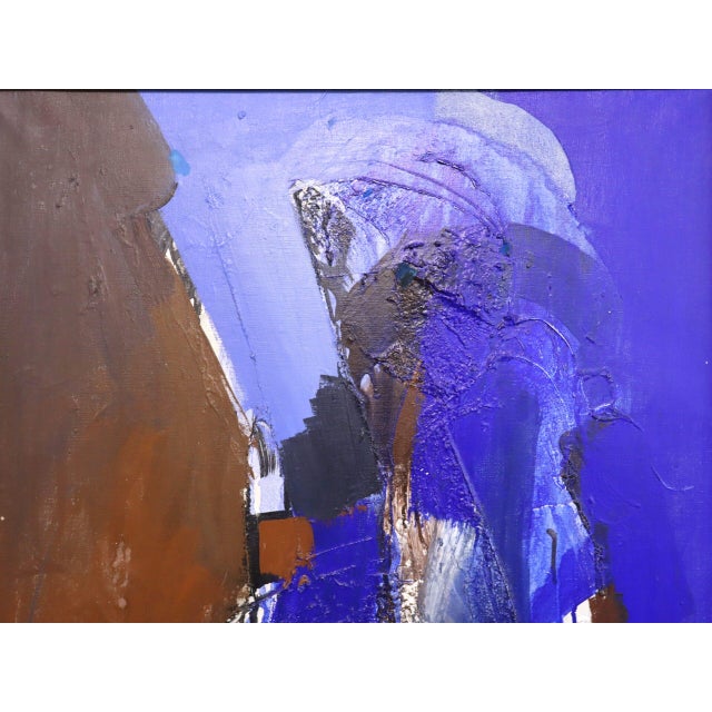 Mid-Century Modern 'Blue Division' Vintage Original Abstract Oil Painting by Swedish Painter Hans Osswald (1919-1983), Framed For Sale - Image 10 of 14