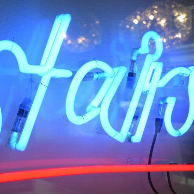 Large Neon Downstairs Sign, 1980s For Sale - Image 6 of 15