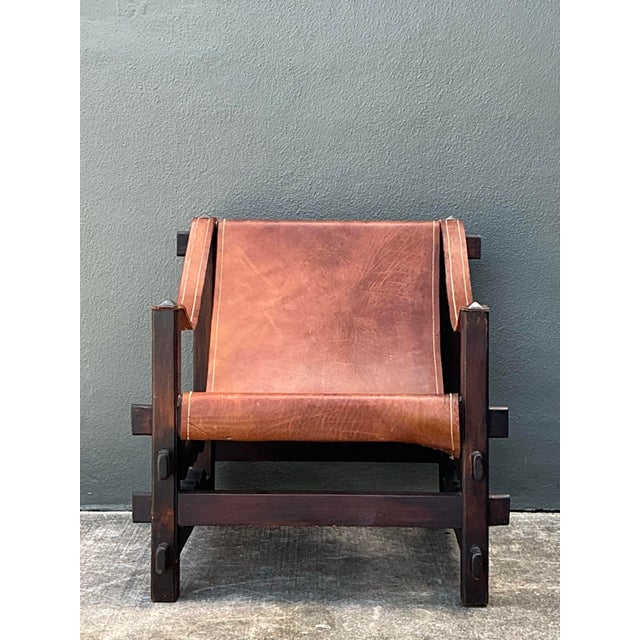 Vintage MCM Leather Sling Lounge Chair For Sale - Image 10 of 12