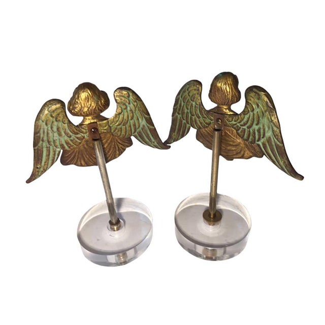 19th Century 19th Century Bronze Doré Byzantine Style Angels on Lucite Stands - a Pair For Sale - Image 5 of 6