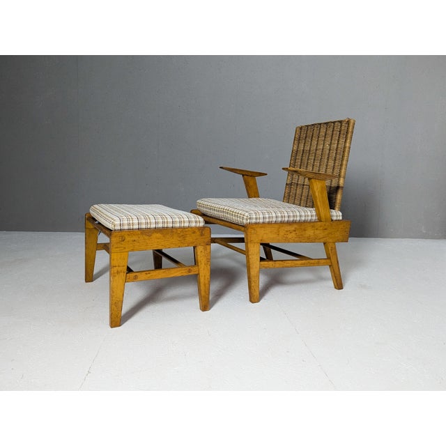 Set of Chair with Ottoman in Beech and Rattan from Úľuv, 1960s For Sale - Image 4 of 18