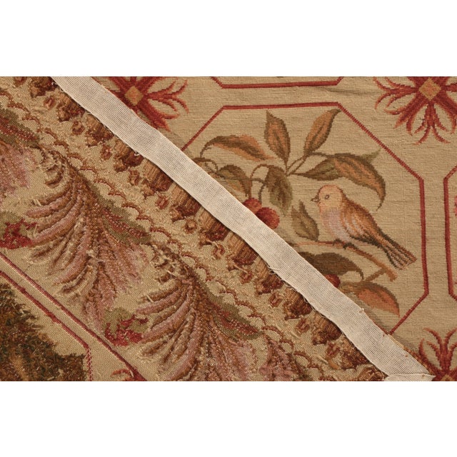 1920s Handmade Antique Needlepoint Rug in Beige-Brown Floral Pictorial Pattern For Sale In New York - Image 6 of 6