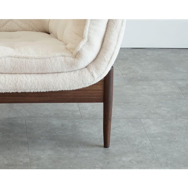 Wood Set of MCM Walnut Tripod Lounge Chairs in Wool, C. 1950s For Sale - Image 7 of 8