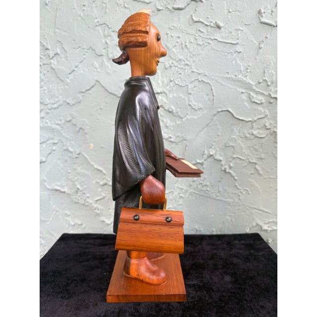 1970s Vintage Italian Hand-Carved Wood Scholar/Lawyer Figure Sculpture by Romer For Sale - Image 5 of 12