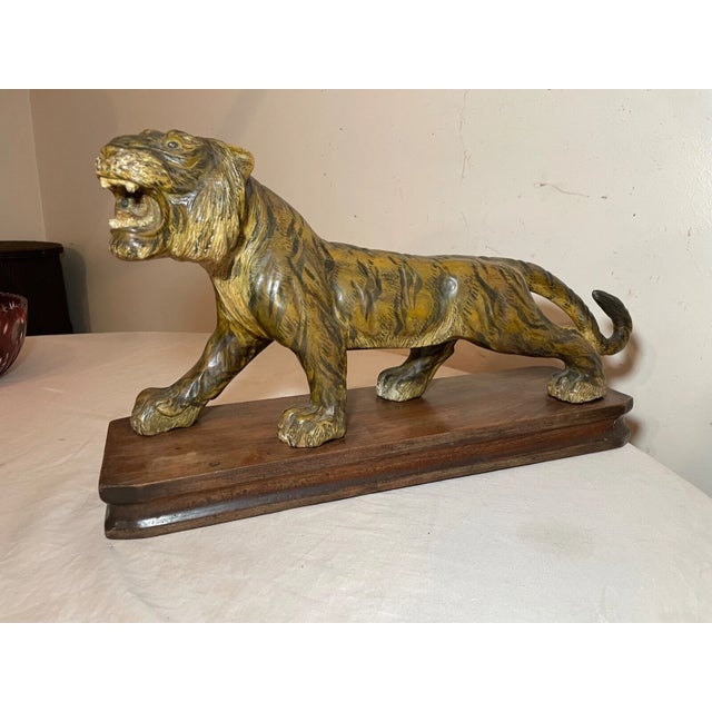 Japanese Large 1800's Antique Hand Carved Wood Japanese Tiger Meiji Sculpture Statue Art For Sale - Image 3 of 16