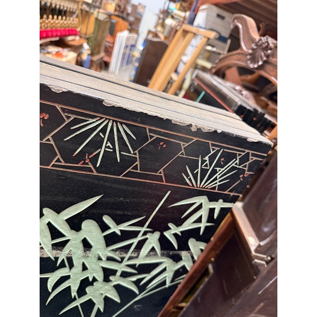 Vintage Oriental Asian Gold Four Panel Screen Room Divider Coromandel W Birds For Sale - Image 12 of 12