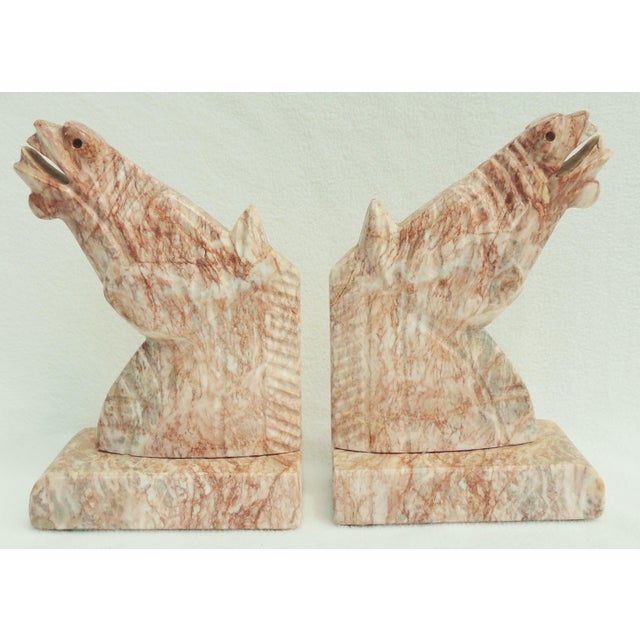 Pair Vintage Mid Century Pink Marble Carved Equestrian Figural Horse Bookends For Sale In West Palm - Image 6 of 10