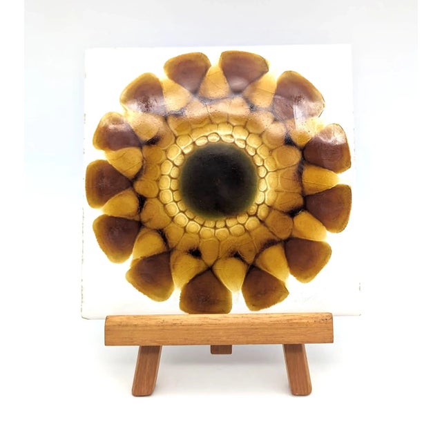 Offered is a circa. 1960s hand-painted glazed square tile trivet created by renowned British ceramist Alan Wallwork (b....