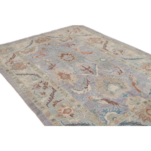 Modern Sultanabad Handmade Purple Floral Wool Rug For Sale In New York - Image 6 of 9