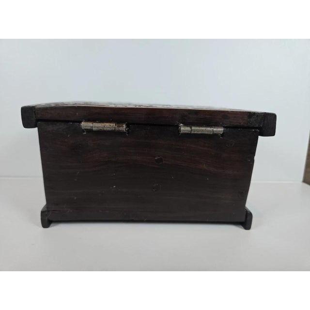 Vintage Hand-Carved Dark Wood Elephant Trinket Jewelry Box Hinged Safari Decor For Sale - Image 9 of 18