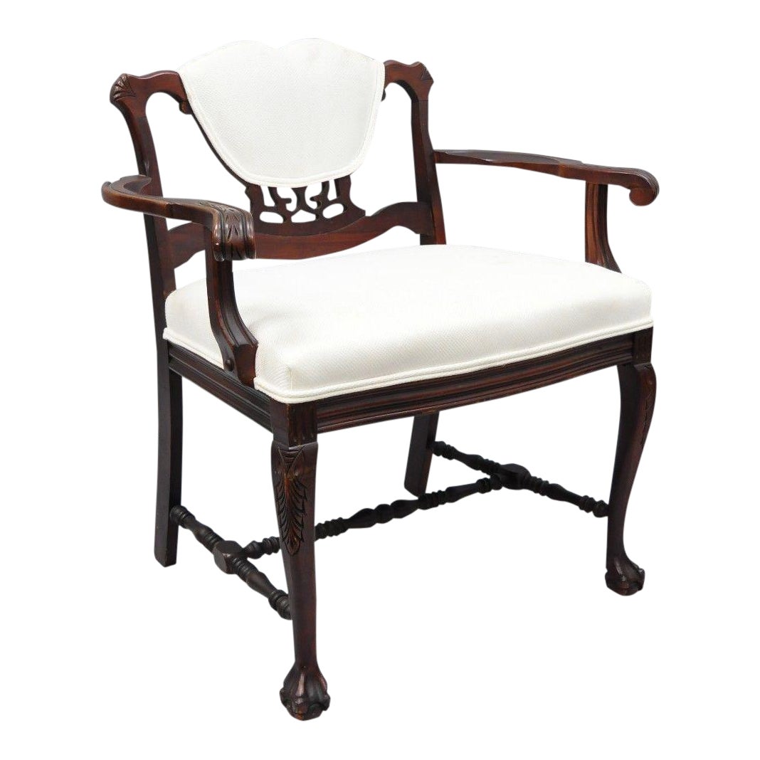 Antique Mahogany Chippendale Style Vanity Bench Seat Chair Ball Claw Feet Chairish