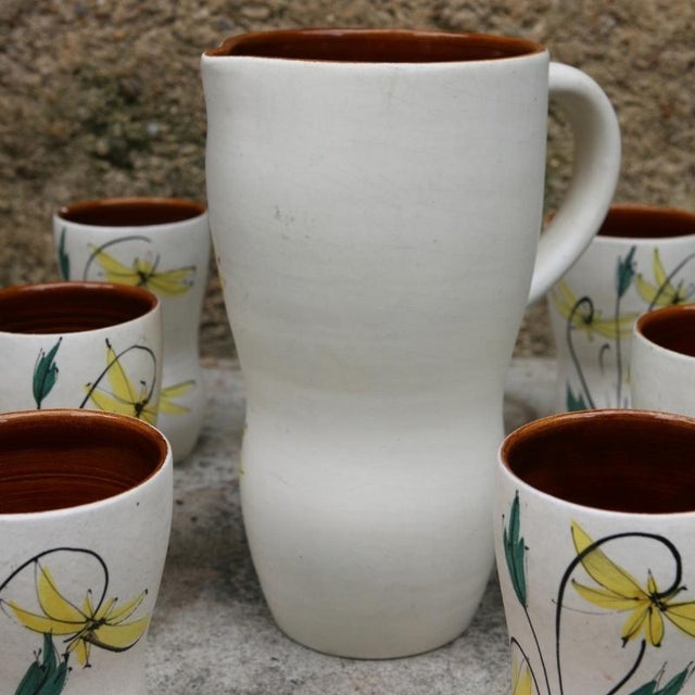 Black Floral Decor Ceramic Orangeade and Coffee Set, France, 1950s, Set of 7 For Sale - Image 8 of 11