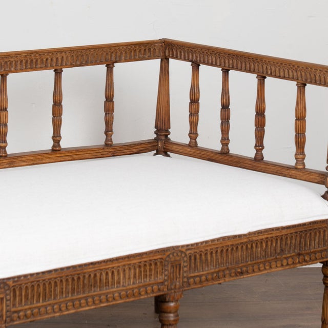 19th Century 19th Century Swedish Gustavian Upholstered Carved Pine Bench Settee For Sale - Image 5 of 13