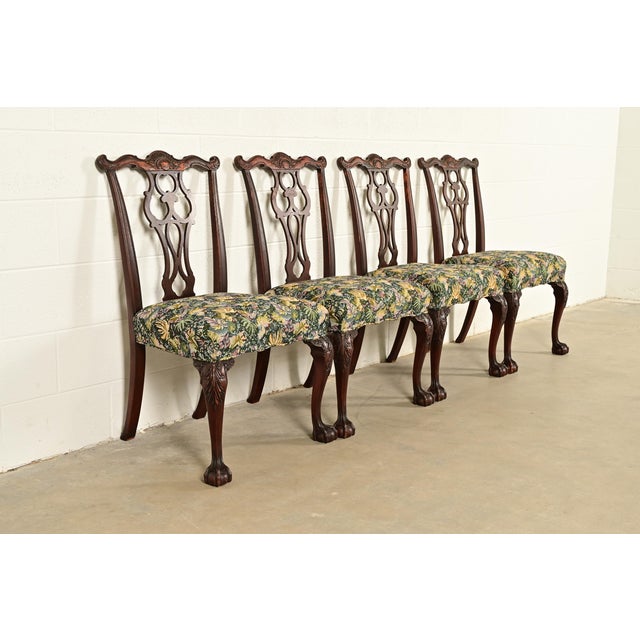 English Romweber Antique Chippendale Carved Mahogany Dining Chairs, Set of Four For Sale - Image 3 of 13