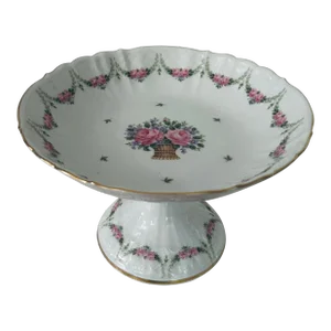 Mid 20th Century Kaiser German Marseille Romantica Pink Floral Embossed Pedestal Compote Dish